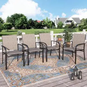 HERA'S HOUSE Outdoor Patio Dining Chairs Set of 4, Wrought Iron & Textilene | Brown breathable fabric, Metal frame with armrest & wide seat, Rust-resistant All-weather design for for lawn, deck HERA'S HOUSE Outdoor Patio Dining Chairs Set of 4, Wrought Iron & Textilene | Brown breathable fabric, Metal frame with armrest & wide seat, Rust-resistant All-weather design for for lawn, deck