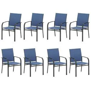 HERA'S HOUSE Outdoor Patio Dining Chairs Set of 8, Wrought Iron & Textilene | Blue breathable fabric, Metal frame with armrest & wide seat, Rust-resistant All-weather design for for lawn, deck HERA'S HOUSE Outdoor Patio Dining Chairs Set of 8, Wrought Iron & Textilene | Blue breathable fabric, Metal frame with armrest & wide seat, Rust-resistant All-weather design for for lawn, deck