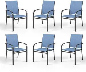 HERA'S HOUSE Outdoor Patio Dining Chairs Set of 6, Wrought Iron & Textilene | Blue breathable fabric, Metal frame with armrest & wide seat, Rust-resistant All-weather design for for lawn, deck HERA'S HOUSE Outdoor Patio Dining Chairs Set of 6, Wrought Iron & Textilene | Blue breathable fabric, Metal frame with armrest & wide seat, Rust-resistant All-weather design for for lawn, deck