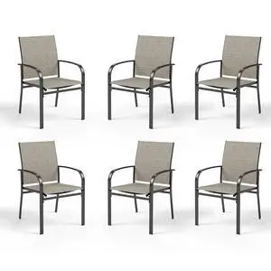 HERA'S HOUSE Outdoor Patio Dining Chairs Set of 6, Wrought Iron & Textilene | Brown breathable fabric, Metal frame with armrest & wide seat, Rust-resistant All-weather design for for lawn, deck HERA'S HOUSE Outdoor Patio Dining Chairs Set of 6, Wrought Iron & Textilene | Brown breathable fabric, Metal frame with armrest & wide seat, Rust-resistant All-weather design for for lawn, deck