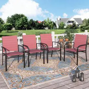 HERA'S HOUSE Outdoor Patio Dining Chairs Set of 4, Wrought Iron & Textilene | Red breathable fabric, Metal frame with armrest & wide seat, Rust-resistant All-weather design for for lawn, deck HERA'S HOUSE Outdoor Patio Dining Chairs Set of 4, Wrought Iron & Textilene | Red breathable fabric, Metal frame with armrest & wide seat, Rust-resistant All-weather design for for lawn, deck