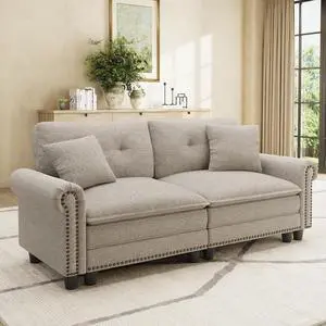 HERA'S HOUSE 73.2" Modular Loveseat Cloud Couch Deep Seats & Rolled Arms | Mid-Century Modern 2-Seater Loveseat, Light Gray, Nailhead Trim, Wider & Deeper Seats, Linen Sofa for Living Room Bedroom HERA'S HOUSE 73.2" Modular Loveseat Cloud Couch Deep Seats & Rolled Arms | Mid-Century Modern 2-Seater Loveseat, Light Gray, Nailhead Trim, Wider & Deeper Seats, Linen Sofa for Living Room Bedroom