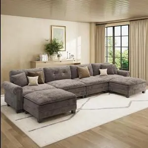 HERA'S HOUSE 150" Oversized U Shaped Modular Sectional Couch Living Room | Mid-Century Modern 6-Seater Cloud Sofa, Grayish Brown, Rolled Arms & Nailhead Trim, Wider & Deeper Seats, Ottoman, Chenille HERA'S HOUSE 150" Oversized U Shaped Modular Sectional Couch Living Room | Mid-Century Modern 6-Seater Cloud Sofa, Grayish Brown, Rolled Arms & Nailhead Trim, Wider & Deeper Seats, Ottoman, Chenille