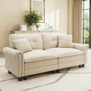 HERA'S HOUSE 73.2" Modular Loveseat Cloud Couch Deep Seats & Rolled Arms | Mid-Century Modern 2-Seater Loveseat, White, Nailhead Trim, Wider & Deeper Seats, Soft Chenille Sofa for Living Room Bedroom HERA'S HOUSE 73.2" Modular Loveseat Cloud Couch Deep Seats & Rolled Arms | Mid-Century Modern 2-Seater Loveseat, White, Nailhead Trim, Wider & Deeper Seats, Soft Chenille Sofa for Living Room Bedroom