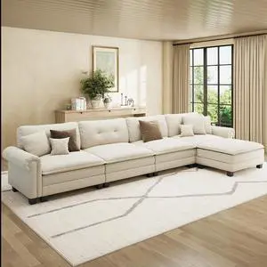 HERA'S HOUSE 150" Oversized L Shaped Modular Sectional Couch Living Room | Mid-Century Modern 5-Seater Cloud Sofa, White, Rolled Arms & Nailhead Trim, Wider & Deeper Seats, Ottoman, Chenille HERA'S HOUSE 150" Oversized L Shaped Modular Sectional Couch Living Room | Mid-Century Modern 5-Seater Cloud Sofa, White, Rolled Arms & Nailhead Trim, Wider & Deeper Seats, Ottoman, Chenille