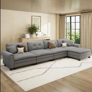 HERA'S HOUSE 150" Oversized L Shaped Modular Sectional Couch Living Room | Mid-Century Modern 5-Seater Cloud Sofa, Dark Gray, Rolled Arms & Nailhead Trim, Wider & Deeper Seats, Ottoman, Linen HERA'S HOUSE 150" Oversized L Shaped Modular Sectional Couch Living Room | Mid-Century Modern 5-Seater Cloud Sofa, Dark Gray, Rolled Arms & Nailhead Trim, Wider & Deeper Seats, Ottoman, Linen