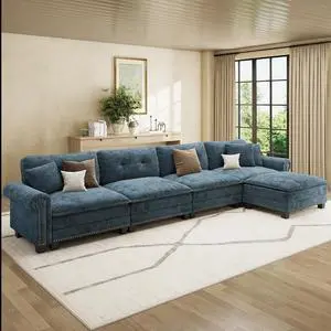HERA'S HOUSE 150" Oversized L Shaped Modular Sectional Couch Living Room | Mid-Century Modern 5-Seater Cloud Sofa, Cyan, Rolled Arms & Nailhead Trim, Wider & Deeper Seats, Ottoman, Chenille HERA'S HOUSE 150" Oversized L Shaped Modular Sectional Couch Living Room | Mid-Century Modern 5-Seater Cloud Sofa, Cyan, Rolled Arms & Nailhead Trim, Wider & Deeper Seats, Ottoman, Chenille