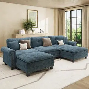 HERA'S HOUSE 116" Oversized U Shaped Modular Sectional Couch Living Room | Mid-Century Modern 5-Seater Cloud Sofa, Cyan, Rolled Arms & Nailhead Trim, Wider Deeper Seats, Ottoman, Chenille HERA'S HOUSE 116" Oversized U Shaped Modular Sectional Couch Living Room | Mid-Century Modern 5-Seater Cloud Sofa, Cyan, Rolled Arms & Nailhead Trim, Wider Deeper Seats, Ottoman, Chenille