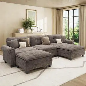 HERA'S HOUSE 116" Oversized U Shaped Modular Sectional Couch Living Room | Mid-Century Modern 5-Seater Cloud Sofa, Grayish Brown, Rolled Arms & Nailhead Trim, Wider & Deeper Seats, Ottoman, Chenille HERA'S HOUSE 116" Oversized U Shaped Modular Sectional Couch Living Room | Mid-Century Modern 5-Seater Cloud Sofa, Grayish Brown, Rolled Arms & Nailhead Trim, Wider & Deeper Seats, Ottoman, Chenille