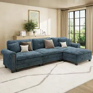 HERA'S HOUSE 116" Oversized L Shaped Modular Sectional Couch Living Room | Mid-Century Modern 4-Seater Cloud Sofa, Cyan, Rolled Arms & Nailhead Trim, Wider & Deeper Seats, Ottoman, Chenille HERA'S HOUSE 116" Oversized L Shaped Modular Sectional Couch Living Room | Mid-Century Modern 4-Seater Cloud Sofa, Cyan, Rolled Arms & Nailhead Trim, Wider & Deeper Seats, Ottoman, Chenille