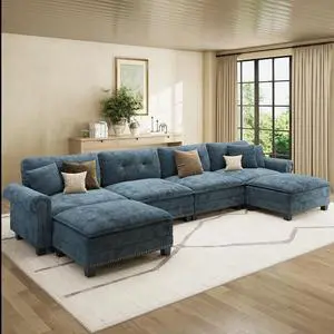 HERA'S HOUSE 150" Oversized U Shaped Modular Sectional Couch Living Room | Mid-Century Modern 6-Seater Cloud Sofa, Cyan, Rolled Arms & Nailhead Trim, Wider & Deeper Seats, Ottoman, Chenille HERA'S HOUSE 150" Oversized U Shaped Modular Sectional Couch Living Room | Mid-Century Modern 6-Seater Cloud Sofa, Cyan, Rolled Arms & Nailhead Trim, Wider & Deeper Seats, Ottoman, Chenille
