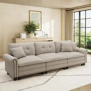HERA'S HOUSE 103.1" Modular Sectional Couch for Living Room Deep Seats | Mid-Century Modern 3-Seater Cloud Sofa, Light Gray, Rolled Arms & Nailhead Trim, Wider & Deeper Seats, Soft Linen HERA'S HOUSE 103.1" Modular Sectional Couch for Living Room Deep Seats | Mid-Century Modern 3-Seater Cloud Sofa, Light Gray, Rolled Arms & Nailhead Trim, Wider & Deeper Seats, Soft Linen