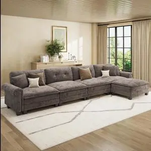 HERA'S HOUSE 150" Oversized L Shaped Modular Sectional Couch Living Room | Mid-Century Modern 5-Seater Cloud Sofa, Grayish Brown, Rolled Arms & Nailhead Trim, Wider & Deeper Seats, Ottoman, Chenille HERA'S HOUSE 150" Oversized L Shaped Modular Sectional Couch Living Room | Mid-Century Modern 5-Seater Cloud Sofa, Grayish Brown, Rolled Arms & Nailhead Trim, Wider & Deeper Seats, Ottoman, Chenille