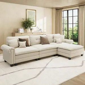 HERA'S HOUSE 116" Oversized L Shaped Modular Sectional Couch Living Room | Mid-Century Modern 4-Seater Cloud Sofa, White, Rolled Arms & Nailhead Trim, Wider Deeper Seats, Ottoman, Chenille HERA'S HOUSE 116" Oversized L Shaped Modular Sectional Couch Living Room | Mid-Century Modern 4-Seater Cloud Sofa, White, Rolled Arms & Nailhead Trim, Wider Deeper Seats, Ottoman, Chenille