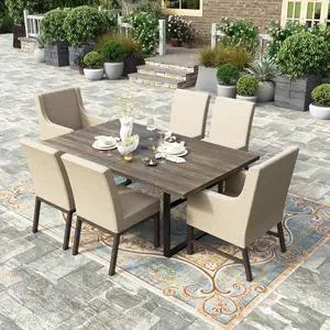 HERA'S HOUSE 7-Piece Indoor/Outdoor Dining Set for 6-64" Rust-Resistant Metal Table & 4.7" Cushioned Chairs, All-Weather Patio and Dining Room Furniture for Deck Kitchen Garden Backyard HERA'S HOUSE 7-Piece Indoor/Outdoor Dining Set for 6-64" Rust-Resistant Metal Table & 4.7" Cushioned Chairs, All-Weather Patio and Dining Room Furniture for Deck Kitchen Garden Backyard