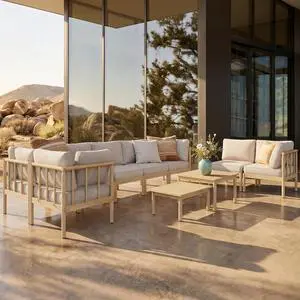 HERA'S HOUSE Acacia Wood Patio Sectional Set, 8-Seat, Modular Design, Beige | All-Weather, For Garden, Backyard HERA'S HOUSE Acacia Wood Patio Sectional Set, 8-Seat, Modular Design, Beige | All-Weather, For Garden, Backyard