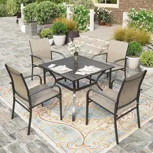 HERA'S HOUSE Patio Table and Chairs for 4, Outdoor Dining Set, Brown | 37" square metal dining table with textilene Chairs, Rust-resistant all-weather for Lawn Garden Backyard HERA'S HOUSE Patio Table and Chairs for 4, Outdoor Dining Set, Brown | 37" square metal dining table with textilene Chairs, Rust-resistant all-weather for Lawn Garden Backyard