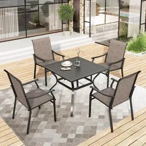 HERA'S HOUSE 5 Pieces Patio Dining Set, Outdoor Dining Set for 4, 4 x Textilene Dining Chair, 1 x 37 Square Metal Dining Table for Lawn Garden Backyard Deck HERA'S HOUSE 5 Pieces Patio Dining Set, Outdoor Dining Set for 4, 4 x Textilene Dining Chair, 1 x 37 Square Metal Dining Table for Lawn Garden Backyard Deck