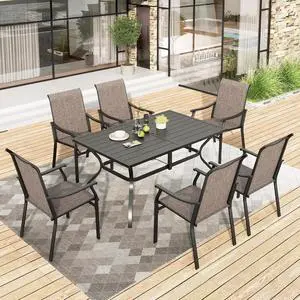 HERA'S HOUSE Outdoor Dining Set 7 Piece Patio Dining Sets, 6 Brown Textilene Chairs and 1 Rectangular Metal Dining Table, Patio Furniture Set for Deck Backyard Lawn Garden Porch HERA'S HOUSE Outdoor Dining Set 7 Piece Patio Dining Sets, 6 Brown Textilene Chairs and 1 Rectangular Metal Dining Table, Patio Furniture Set for Deck Backyard Lawn Garden Porch