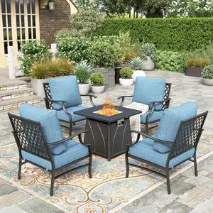 HERA'S HOUSE 5 Pieces Patio Furniture Set with Fire Pit Table, 4 x Thick Cushioned Chairs, 1 x Fire Pit Table (50,000 BTU), All Weather Outdoor Conversation Set for Garden, Backyard, Lawn, Navy Blue HERA'S HOUSE 5 Pieces Patio Furniture Set with Fire Pit Table, 4 x Thick Cushioned Chairs, 1 x Fire Pit Table (50,000 BTU), All Weather Outdoor Conversation Set for Garden, Backyard, Lawn, Navy Blue