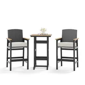 HERA'S HOUSE HDPE Outdoor Bar Set, 2 Stools with Wicker Backrest | Thick cushion, patio Table and Chairs. Waterproof, all-weather for outdoor backyard, porch HERA'S HOUSE HDPE Outdoor Bar Set, 2 Stools with Wicker Backrest | Thick cushion, patio Table and Chairs. Waterproof, all-weather for outdoor backyard, porch