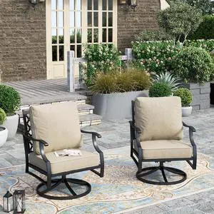 HERA'S HOUSE Swivel Patio Dining Chairs, Set of 2, Alloy Steel, Beige | Cushioned, All-Weather, Rust-Resistant, Supports 350 lb, For Deck, Garden, Balcony HERA'S HOUSE Swivel Patio Dining Chairs, Set of 2, Alloy Steel, Beige | Cushioned, All-Weather, Rust-Resistant, Supports 350 lb, For Deck, Garden, Balcony