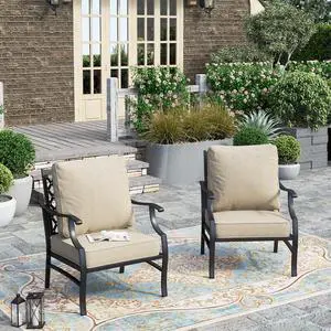 HERA'S HOUSE Patio Dining Chairs, Set of 2, Wrought Iron, Beige | Cushioned, All-Weather, Rust-Resistant, Supports 350 lb, For Deck, Garden, Balcony HERA'S HOUSE Patio Dining Chairs, Set of 2, Wrought Iron, Beige | Cushioned, All-Weather, Rust-Resistant, Supports 350 lb, For Deck, Garden, Balcony