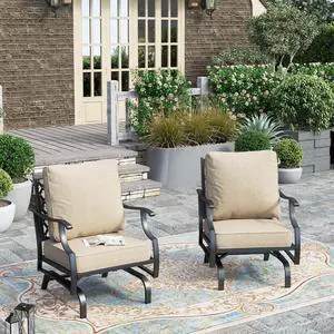 HERA'S HOUSE, 2 Pack, Patio Rocking Chairs, Alloy Steel, Beige | 5.75" Thick Cushions, All Weather, 350 lb Capacity, Waterproof Cushion Covers, E-Coated and Powder-Coated Frame HERA'S HOUSE, 2 Pack, Patio Rocking Chairs, Alloy Steel, Beige | 5.75" Thick Cushions, All Weather, 350 lb Capacity, Waterproof Cushion Covers, E-Coated and Powder-Coated Frame