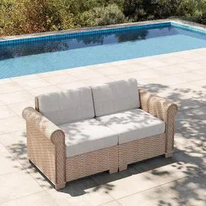 HERA'S HOUSE 2-Piece Wicker Patio Sectional Set, 2-Seat, Modular Design | Beige, All-Weather, 5.5-Inch Cushions, For Garden, Backyard HERA'S HOUSE 2-Piece Wicker Patio Sectional Set, 2-Seat, Modular Design | Beige, All-Weather, 5.5-Inch Cushions, For Garden, Backyard