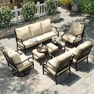 HERA'S HOUSE 7-Piece Patio Conversation Set, 9-Seat, Swivel Chairs, Beige | 2 Swivel Chairs, 2 Ottomans, 1 3-Seat Sofa, Ottomans, Modular Design, All-Weather, For Garden, Deck, Backyard HERA'S HOUSE 7-Piece Patio Conversation Set, 9-Seat, Swivel Chairs, Beige | 2 Swivel Chairs, 2 Ottomans, 1 3-Seat Sofa, Ottomans, Modular Design, All-Weather, For Garden, Deck, Backyard