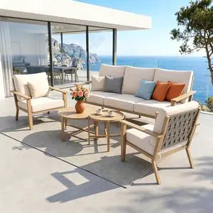 HERA'S HOUSE 5-Piece Metal Patio Conversation Set | 2 Fixed Chairs, 1 3-Seat Sofa, Coffee Table, All-Weather, For Garden, Deck, Backyard HERA'S HOUSE 5-Piece Metal Patio Conversation Set | 2 Fixed Chairs, 1 3-Seat Sofa, Coffee Table, All-Weather, For Garden, Deck, Backyard