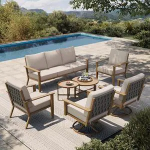 HERA'S HOUSE 7-Piece Metal Patio Conversation Set, 2 Swivel Chairs | 2 Fixed Chairs, 1 3-Seat Sofa, Coffee Table, All-Weather, For Garden, Deck, Backyard HERA'S HOUSE 7-Piece Metal Patio Conversation Set, 2 Swivel Chairs | 2 Fixed Chairs, 1 3-Seat Sofa, Coffee Table, All-Weather, For Garden, Deck, Backyard