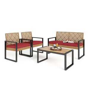 HERA'S HOUSE 4-Piece Wicker Rattan Patio Conversation Set, Modular Design | Yellow, Coffee Table, All-Weather, For Deck, Backyard HERA'S HOUSE 4-Piece Wicker Rattan Patio Conversation Set, Modular Design | Yellow, Coffee Table, All-Weather, For Deck, Backyard