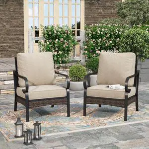 HERA'S HOUSE High Back Patio Dining Chairs, Set of 2, Metal, Beige | Cushioned, All-Weather, Rust-Resistant, Supports 350 lb, For Deck, Garden, Balcony HERA'S HOUSE High Back Patio Dining Chairs, Set of 2, Metal, Beige | Cushioned, All-Weather, Rust-Resistant, Supports 350 lb, For Deck, Garden, Balcony