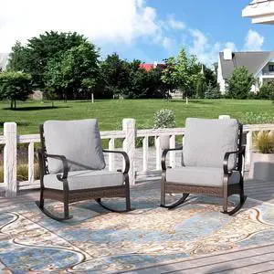 HERA'S HOUSE, 2 Pack, Patio Rocking Chairs, Metal | Black Frame, light Grey Cushions, 5.75" Thick Cushions, High Back, All Weather, 350 lb Capacity, Waterproof Cushion Covers HERA'S HOUSE, 2 Pack, Patio Rocking Chairs, Metal | Black Frame, light Grey Cushions, 5.75" Thick Cushions, High Back, All Weather, 350 lb Capacity, Waterproof Cushion Covers