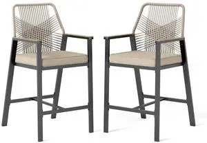 HERA'S HOUSE Outdoor Bar Stools Set of 2, High Top Patio Chairs with All Weather Cushion Pro Fabric, Bistro Set for Backyard, Lawn Garden, Balcony,Poolside HERA'S HOUSE Outdoor Bar Stools Set of 2, High Top Patio Chairs with All Weather Cushion Pro Fabric, Bistro Set for Backyard, Lawn Garden, Balcony,Poolside