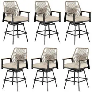 HERA'S HOUSE Outdoor Swivel Bar Stools Set of 6, High Top Patio Chairs with All Weather Fabric, Bistro Set for Yard Lawn Garden Balcony Poolside HERA'S HOUSE Outdoor Swivel Bar Stools Set of 6, High Top Patio Chairs with All Weather Fabric, Bistro Set for Yard Lawn Garden Balcony Poolside