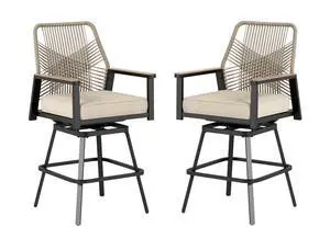 HERA'S HOUSE Outdoor Swivel Bar Stools Set of 2, High Top Patio Chairs with All Weather Cushion Pro Fabric, Bistro Set for Backyard, Lawn Garden, Balcony,Poolside HERA'S HOUSE Outdoor Swivel Bar Stools Set of 2, High Top Patio Chairs with All Weather Cushion Pro Fabric, Bistro Set for Backyard, Lawn Garden, Balcony,Poolside