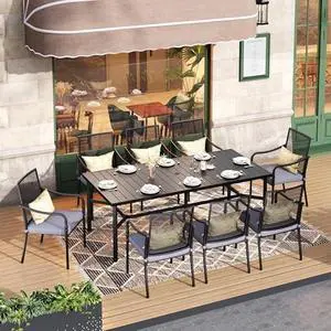 HERA'S HOUSE Patio Table and Chairs Set, 83" Rectangle Table with 8 Cushioned Armrest Chairs, 9 Pieces Outdoor Patio Dining Sets for Backyard Garden Lawn HERA'S HOUSE Patio Table and Chairs Set, 83" Rectangle Table with 8 Cushioned Armrest Chairs, 9 Pieces Outdoor Patio Dining Sets for Backyard Garden Lawn