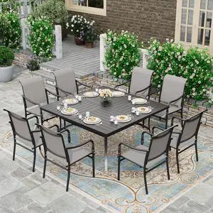 HERA'S HOUSE 9pc Patio Dining Set, 57.5" Metal Table, 8 Textilene Chairs | Square table with umbrella hole. Gourd armrest chairs. Waterproof, rust-resistant, all-weather for backyard, porch HERA'S HOUSE 9pc Patio Dining Set, 57.5" Metal Table, 8 Textilene Chairs | Square table with umbrella hole. Gourd armrest chairs. Waterproof, rust-resistant, all-weather for backyard, porch