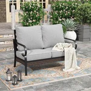 HERA'S HOUSE, 2-Seat Outdoor Patio Sofa, Wicker, Light Grey | High Back, Deep Seating, All-Weather, Water-Resistant Cushions, E-Coated and Powder-Coated Frame, 900 lb Capacity HERA'S HOUSE, 2-Seat Outdoor Patio Sofa, Wicker, Light Grey | High Back, Deep Seating, All-Weather, Water-Resistant Cushions, E-Coated and Powder-Coated Frame, 900 lb Capacity