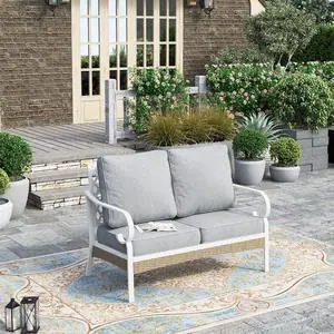 HERA'S HOUSE, 2-Seat Outdoor Patio Sofa, Wicker, Grey | Deep Seating, All-Weather, E-Coated and Powder-Coated Frame, 900 lb Capacity HERA'S HOUSE, 2-Seat Outdoor Patio Sofa, Wicker, Grey | Deep Seating, All-Weather, E-Coated and Powder-Coated Frame, 900 lb Capacity