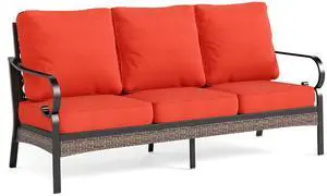 HERA'S HOUSE, 3-Seat Outdoor Patio Sofa, Metal Frame, 5.75" Cushions, Red | High Back, Deep Seating, All-Weather, E-Coated and Powder-Coated Frame, 900 lb Capacity HERA'S HOUSE, 3-Seat Outdoor Patio Sofa, Metal Frame, 5.75" Cushions, Red | High Back, Deep Seating, All-Weather, E-Coated and Powder-Coated Frame, 900 lb Capacity