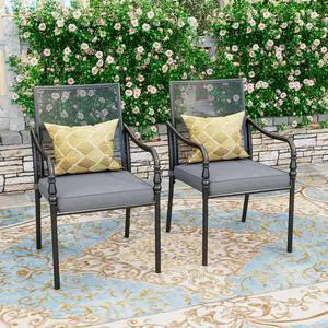 HERA'S HOUSE Patio Dining Chairs Set of 2, Wrought Iron, Mesh | Metal cushioned chairs with armrests. All-weather, rust-resistant, breathable for deck, porch, garden HERA'S HOUSE Patio Dining Chairs Set of 2, Wrought Iron, Mesh | Metal cushioned chairs with armrests. All-weather, rust-resistant, breathable for deck, porch, garden