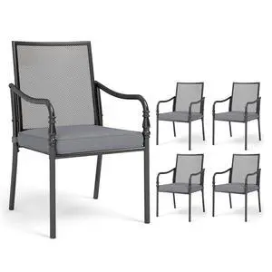 HERA'S HOUSE Patio Dining Chairs Set of 4, Wrought Iron, Mesh | Metal cushioned chairs with armrests. All-weather, rust-resistant, breathable for deck, porch, garden HERA'S HOUSE Patio Dining Chairs Set of 4, Wrought Iron, Mesh | Metal cushioned chairs with armrests. All-weather, rust-resistant, breathable for deck, porch, garden