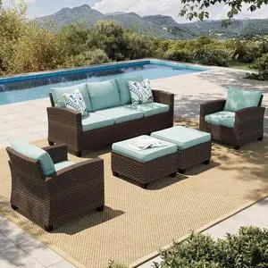 HERA'S HOUSE Wicker Patio Furniture Set, 5 Pieces Outdoor Furniture Set, Deep Seating Patio Conversation Sofa Sets for Lawn Deck Backyard, Blue HERA'S HOUSE Wicker Patio Furniture Set, 5 Pieces Outdoor Furniture Set, Deep Seating Patio Conversation Sofa Sets for Lawn Deck Backyard, Blue