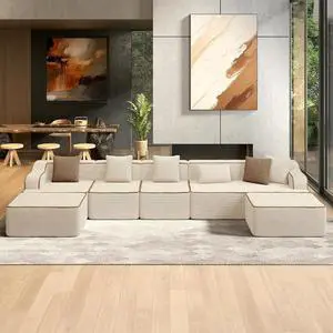 HERA'S HOUSE 163" U Shaped Sectional Boneless Couch with Ottoman | Oversized Living Room Cloud Couch, Corduroy Modular Sofa with 6 Pillows, No Assembly, Beige HERA'S HOUSE 163" U Shaped Sectional Boneless Couch with Ottoman | Oversized Living Room Cloud Couch, Corduroy Modular Sofa with 6 Pillows, No Assembly, Beige