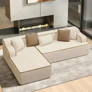 HERA'S HOUSE 105" L Shaped Sectional with Chaise, Living Room Cloud Couch, Corduroy Modular Sofa with Wide Armrest and 5 Pillows, No Assembly, Beige HERA'S HOUSE 105" L Shaped Sectional with Chaise, Living Room Cloud Couch, Corduroy Modular Sofa with Wide Armrest and 5 Pillows, No Assembly, Beige