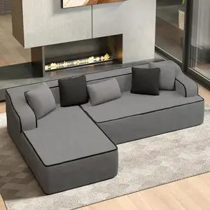 HERA'S HOUSE 105" L Shaped Sectional with Chaise, Living Room Cloud Couch, Corduroy Modular Sofa with Wide Armrest and 5 Pillows, No Assembly, Grey HERA'S HOUSE 105" L Shaped Sectional with Chaise, Living Room Cloud Couch, Corduroy Modular Sofa with Wide Armrest and 5 Pillows, No Assembly, Grey