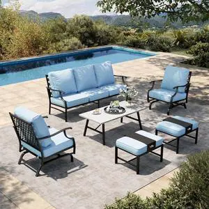 HERA'S HOUSE 6 PCS Patio Furniture Set, 2 x Rocking Cushioned Chair, Blue | 7 Seats-style 1 Size, Blue Rocker + Ottoman Color, Conversational Style HERA'S HOUSE 6 PCS Patio Furniture Set, 2 x Rocking Cushioned Chair, Blue | 7 Seats-style 1 Size, Blue Rocker + Ottoman Color, Conversational Style